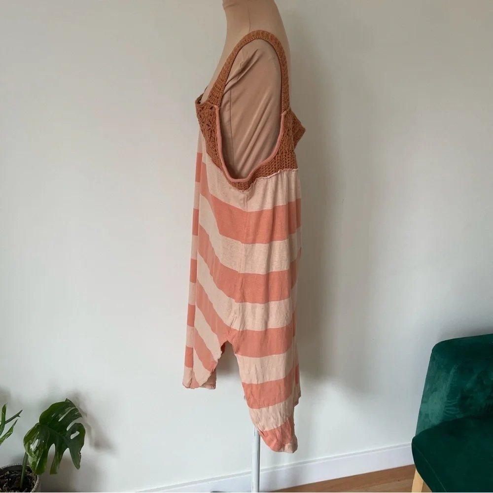 Free People Luca Sayulita Combo Crochet Striped Cotton Linen Tank Tunic Dress M